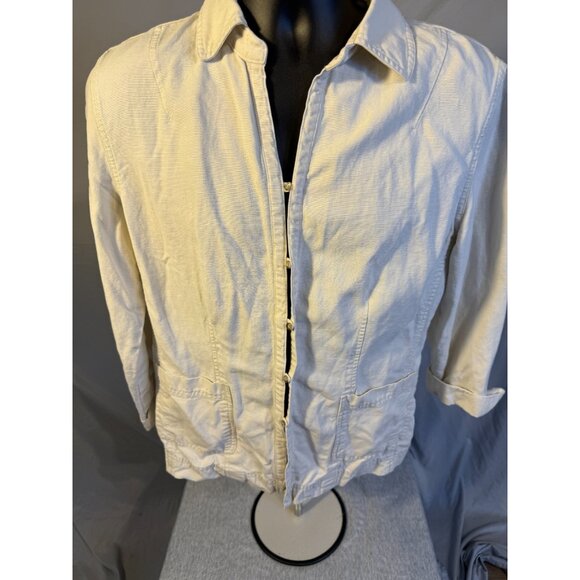 J Jill Womens Linen Blend Cream Jacket Blazer Size Medium M Easy Classic - Picture 2 of 3
